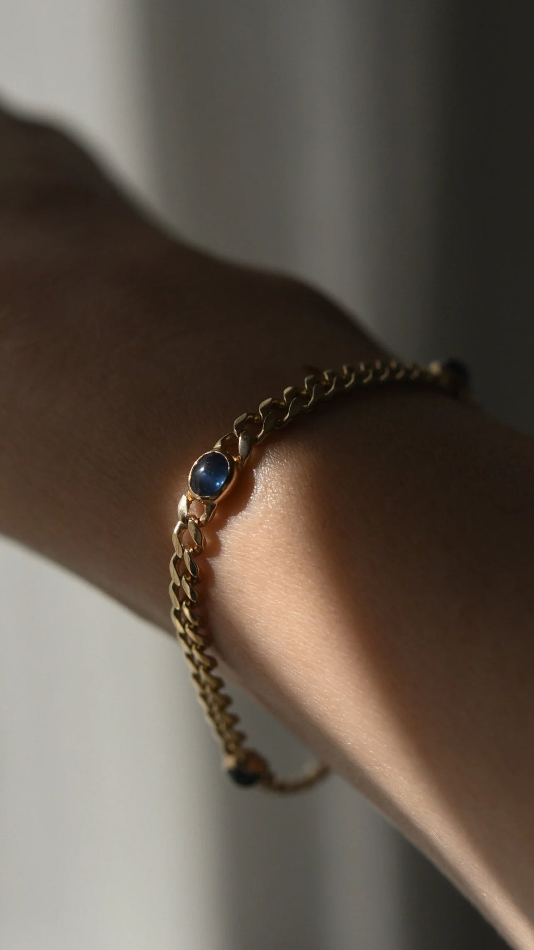Vintage Curb Link Bracelet or Chain Extender w Sapphires 14K Gold 1980s