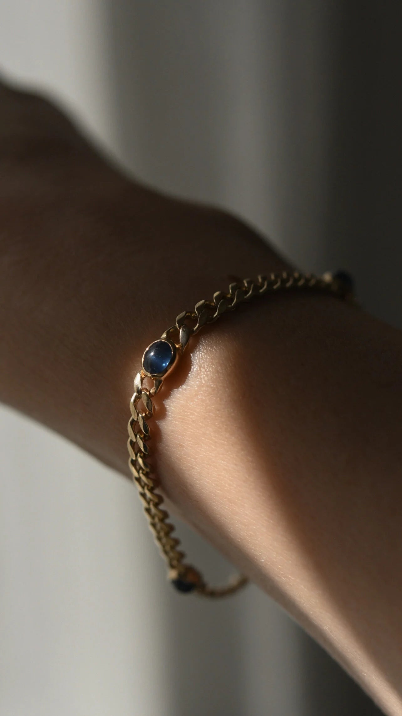 Vintage Curb Link Bracelet or Chain Extender w Sapphires 14K Gold 1980s