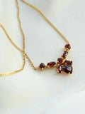 Romantic Vintage Garnet Heart Cluster Pendant Chain 18K Gold