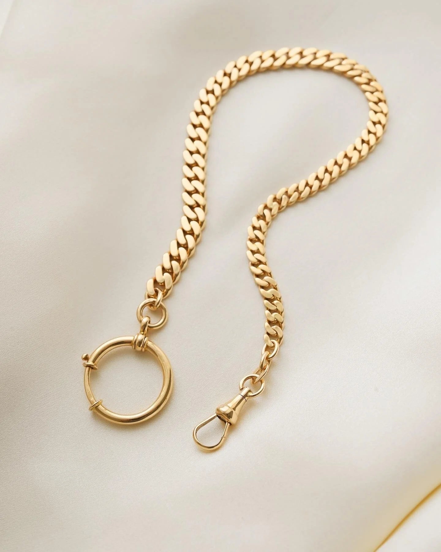 Antique Swedish Curb Link Watch Chain 18K Gold 1920s