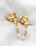 Extraordinary Big Beautiful BOW Swedish Mid Century Earrings W Pearls 18K Gold 1948