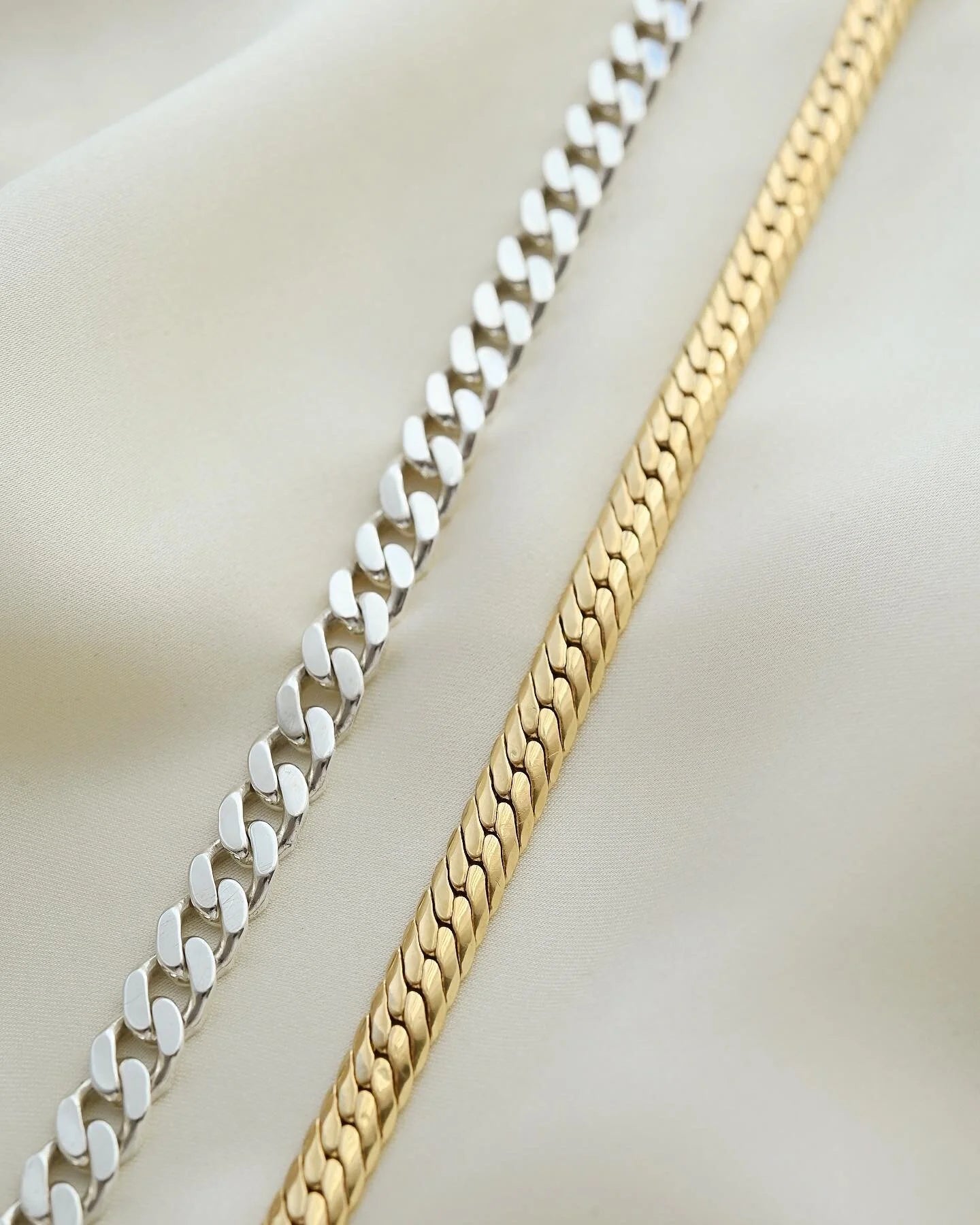 Vintage Curb Link Bracelets One in Silver and One in 18K Gold