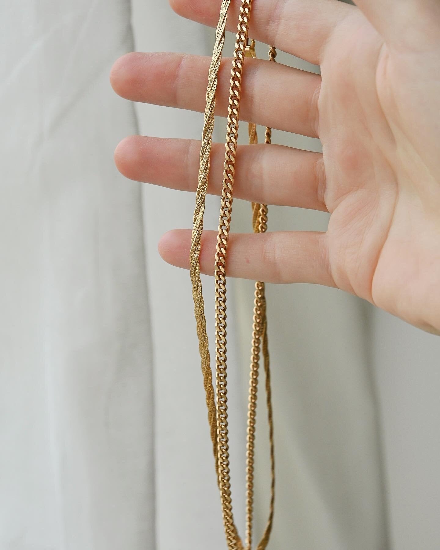 Beautiful Two Sided Special Braided Herringbone Necklace 18K Gold