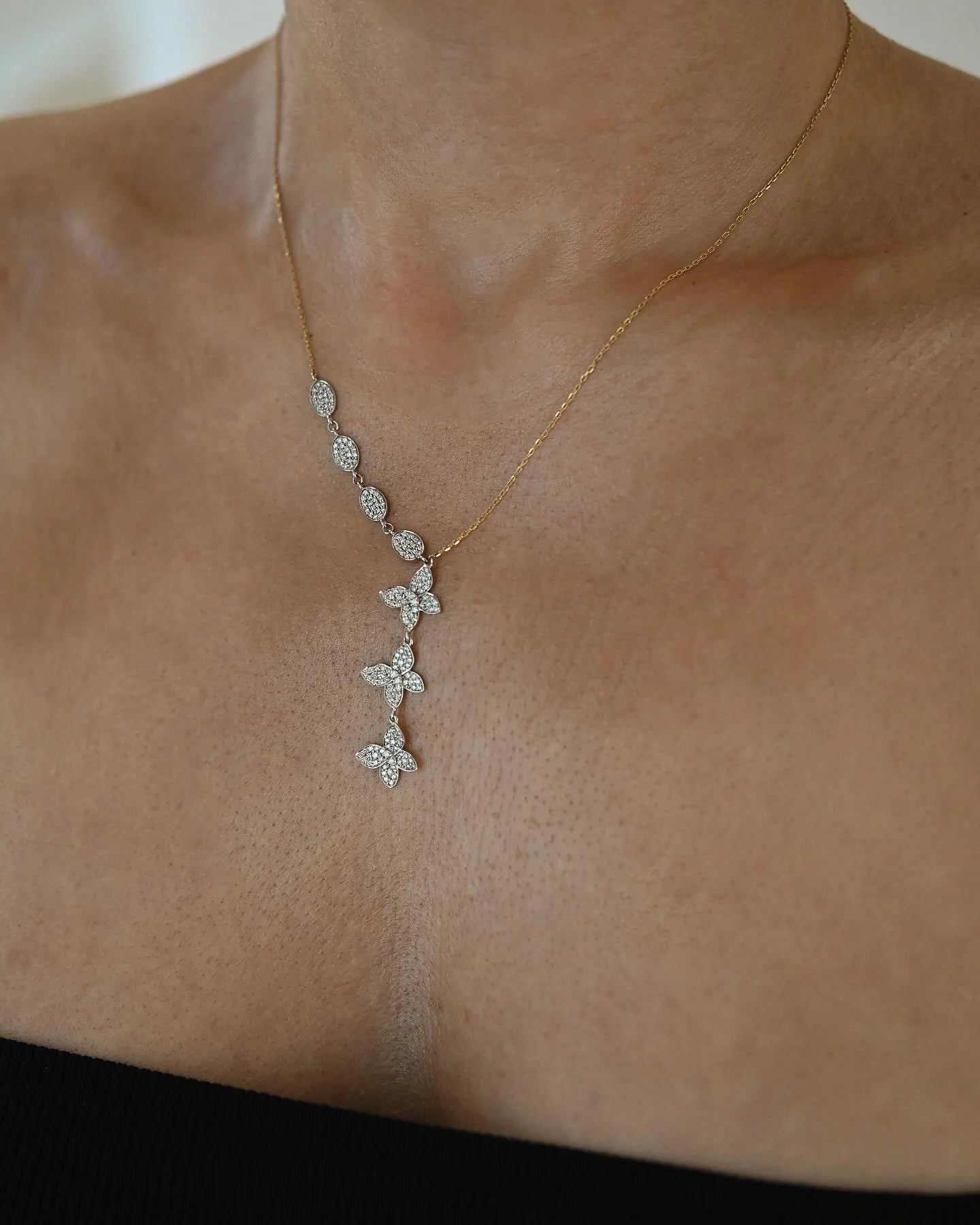 Diamond Butterfly Necklace 1 Carat 18K White and Yellow Gold w Certificate
