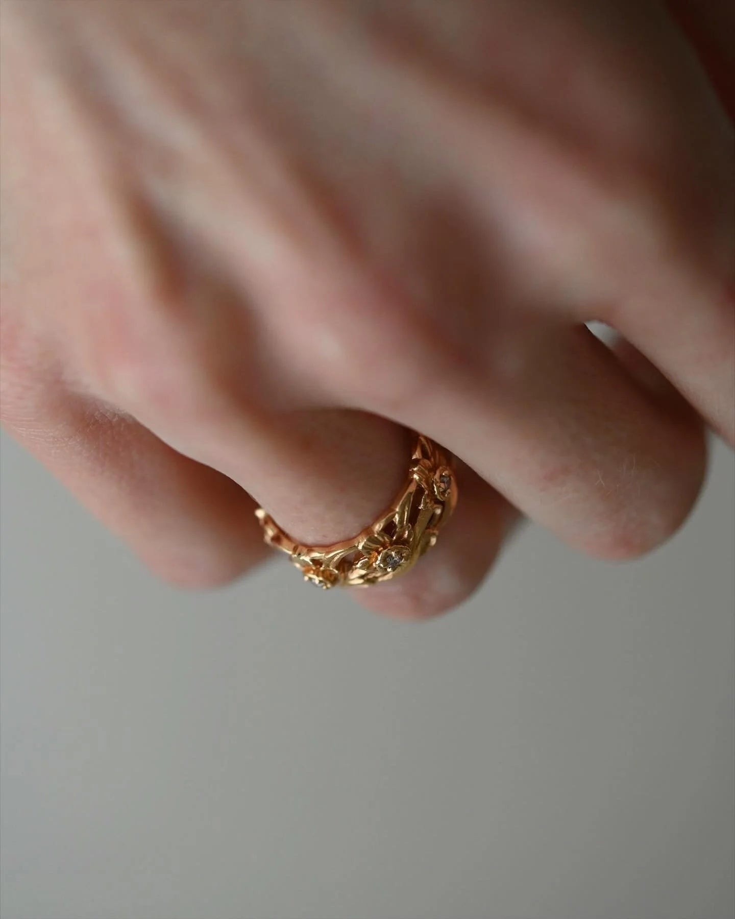 Big Beautiful Engraved Vintage Diamond Band 18K Gold