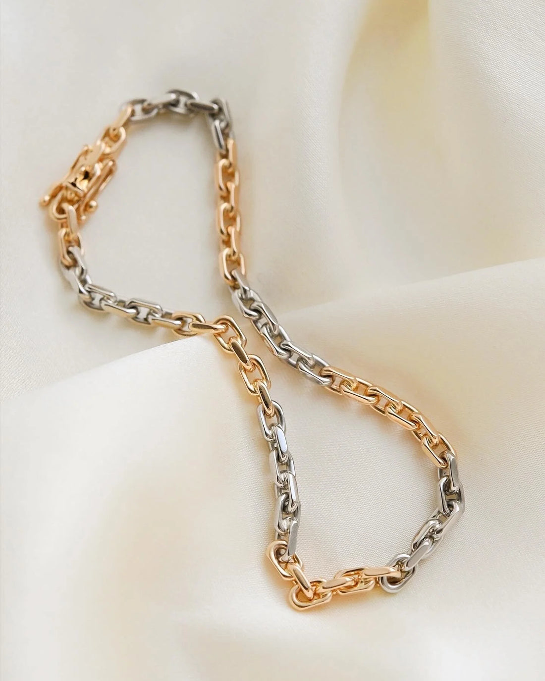 Perfect Two Tone 18K Gold Biker Link Bracelet Swedish Vintage