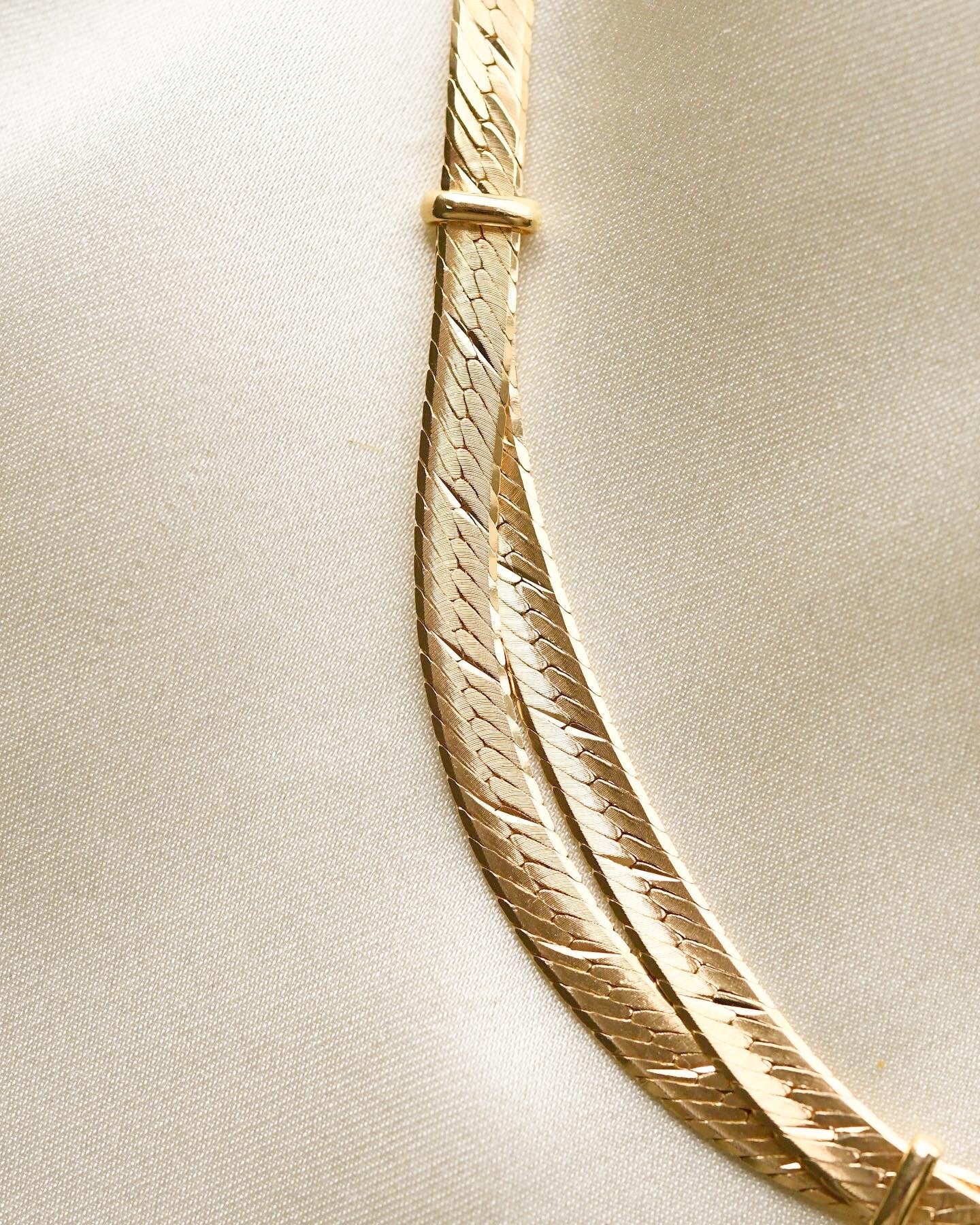 Sexy Unique Vintage Herringbone Necklace 18K Gold