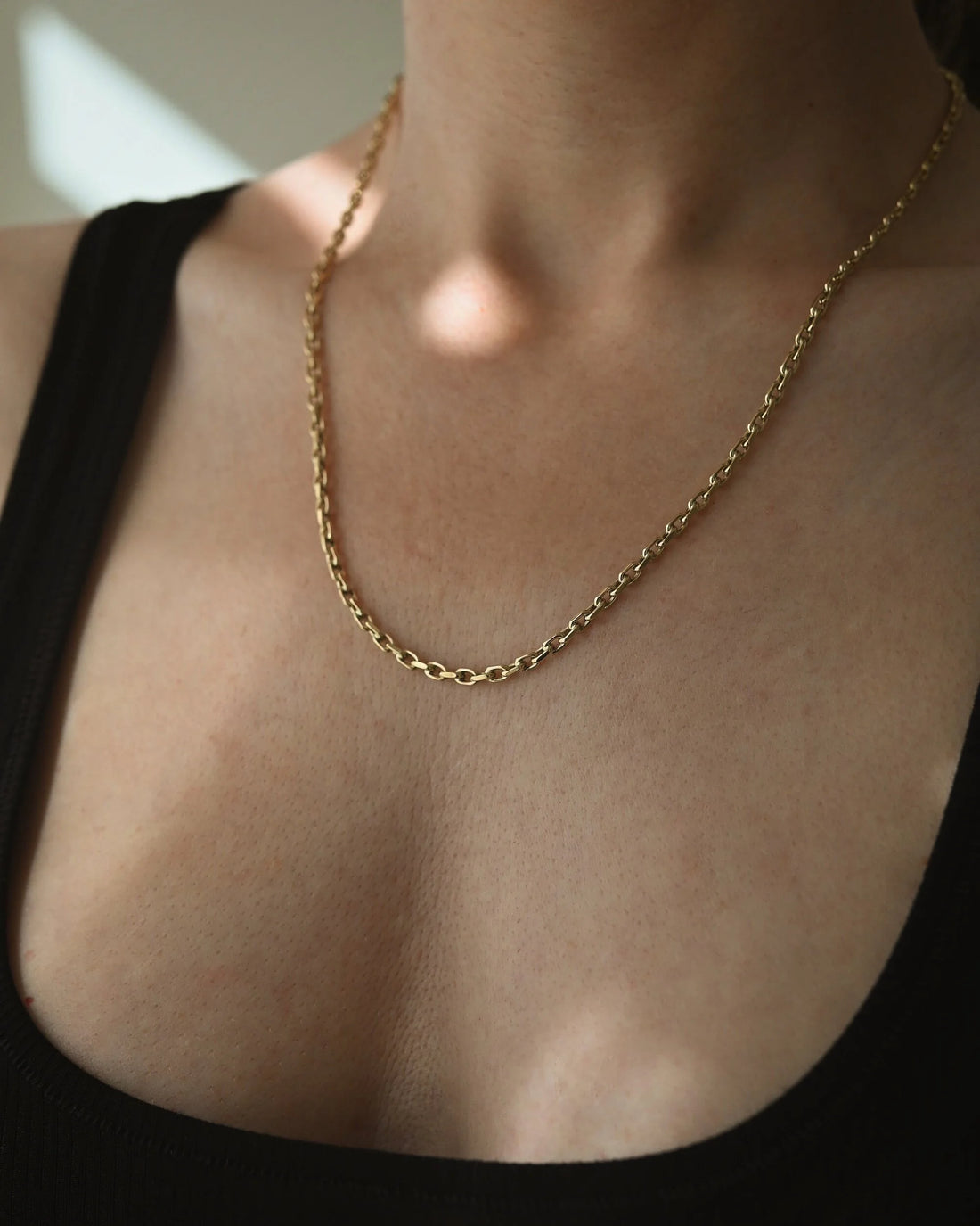 LONG Danish Vintage Anchor Link Necklace 14K Gold