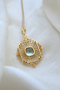 Exquisite Antique Belle Epoque / Art Deco 1916 18K Gold Blue Aquamarine Filigran Pendant