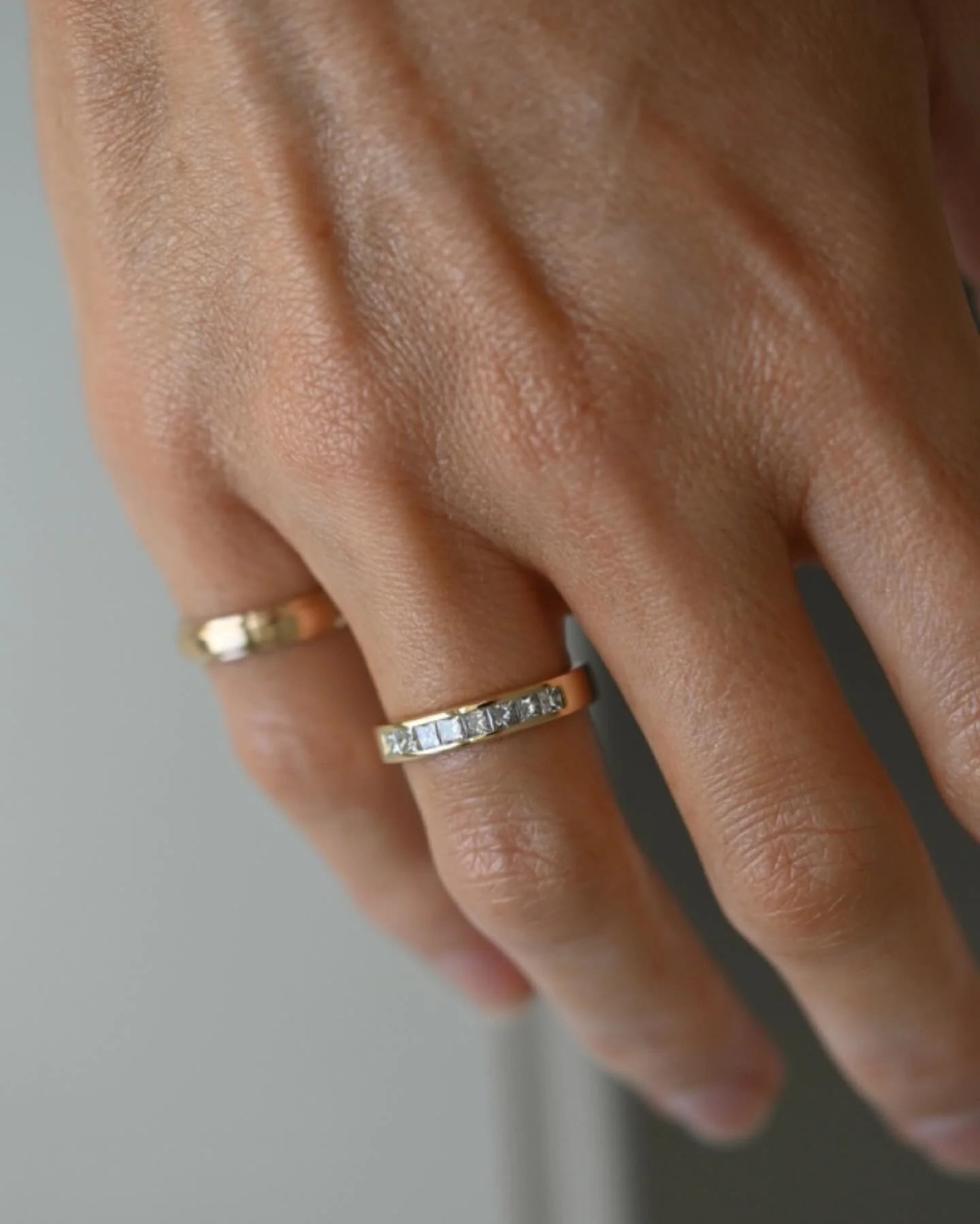 Amazing Princess Cut Channel Set Diamond Half Eternity Band 18K Gold
