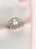 Stunning 18K White Gold Ring w Aquamarine and Diamonds 18K White Gold