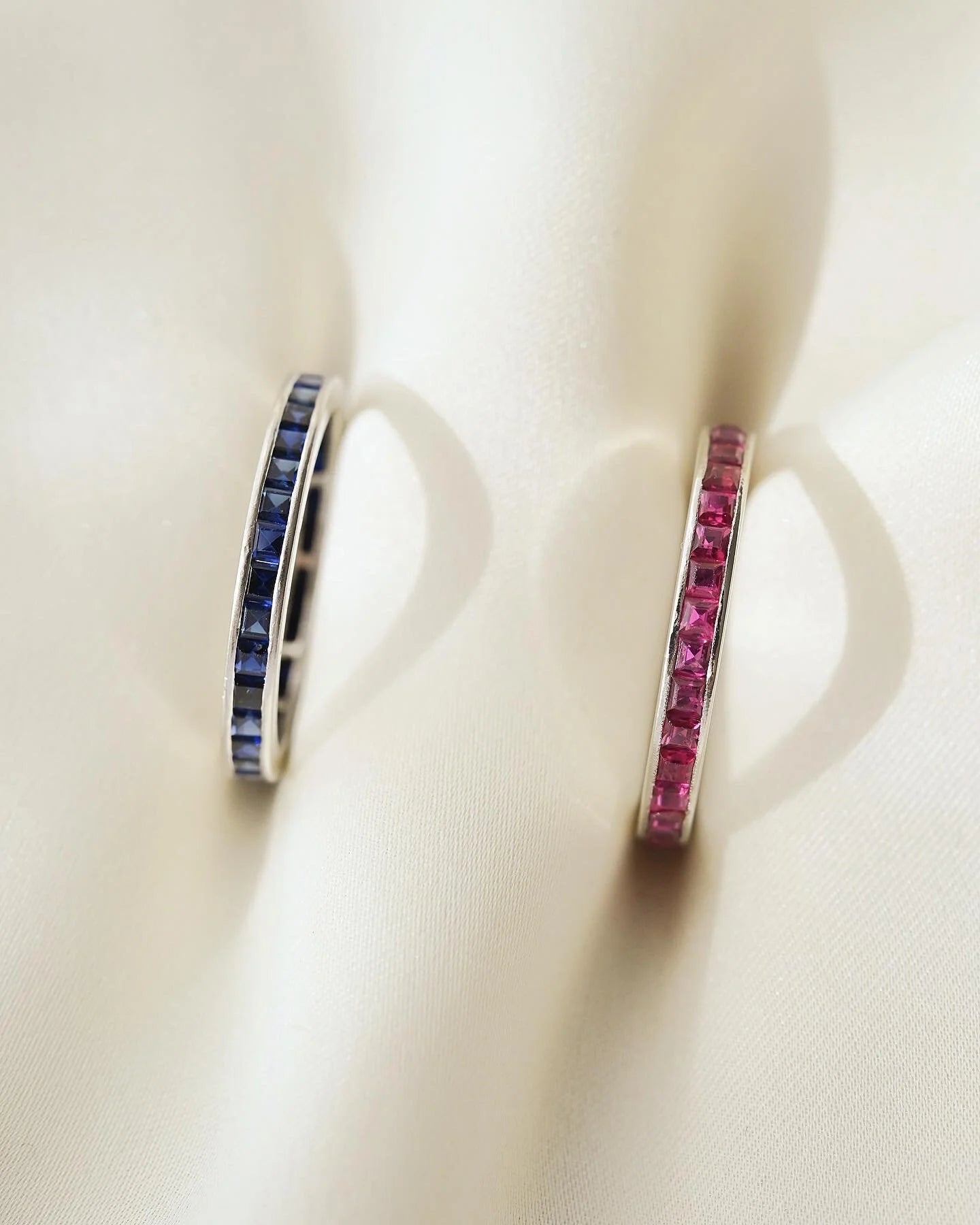 Selling separately! Antique Sapphire and Ruby Bands 18K White Gold 1940