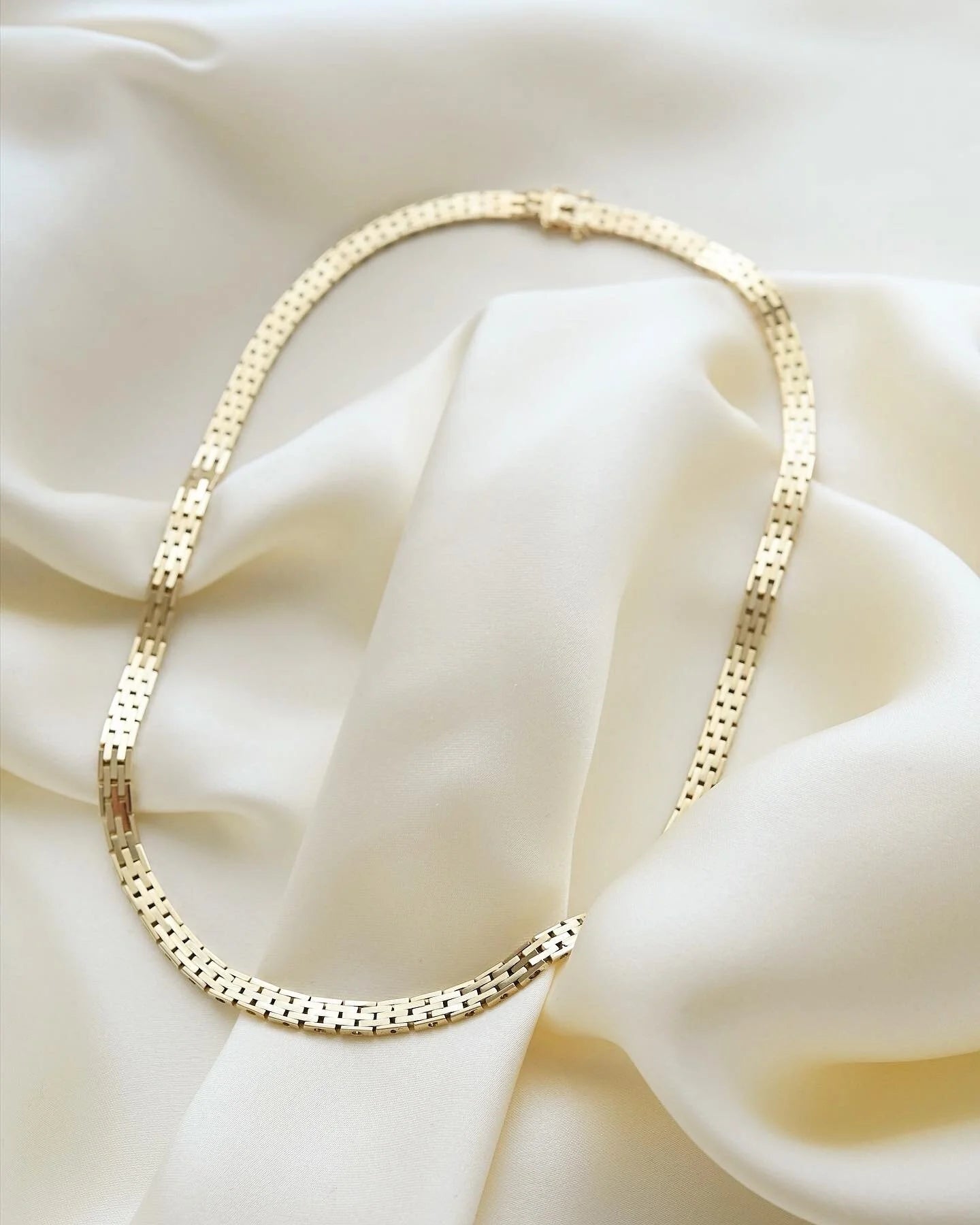 Stylish Danish Brick Link Necklace by N.C. Nielsen 14K Gold 1965