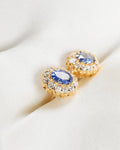Heirloom Dream Halo Studs w Sapphires and Old Cut Diamonds 18K Gold