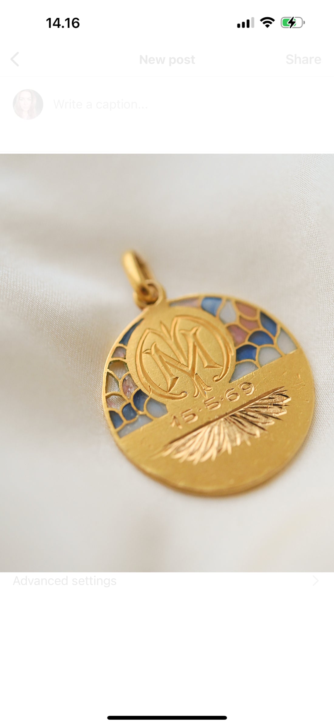 Antique Pendant w Plique A Jour Enamel 18K Gold