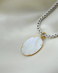 18K Gold Set Carved Mother of Pearl Pendant Vintage