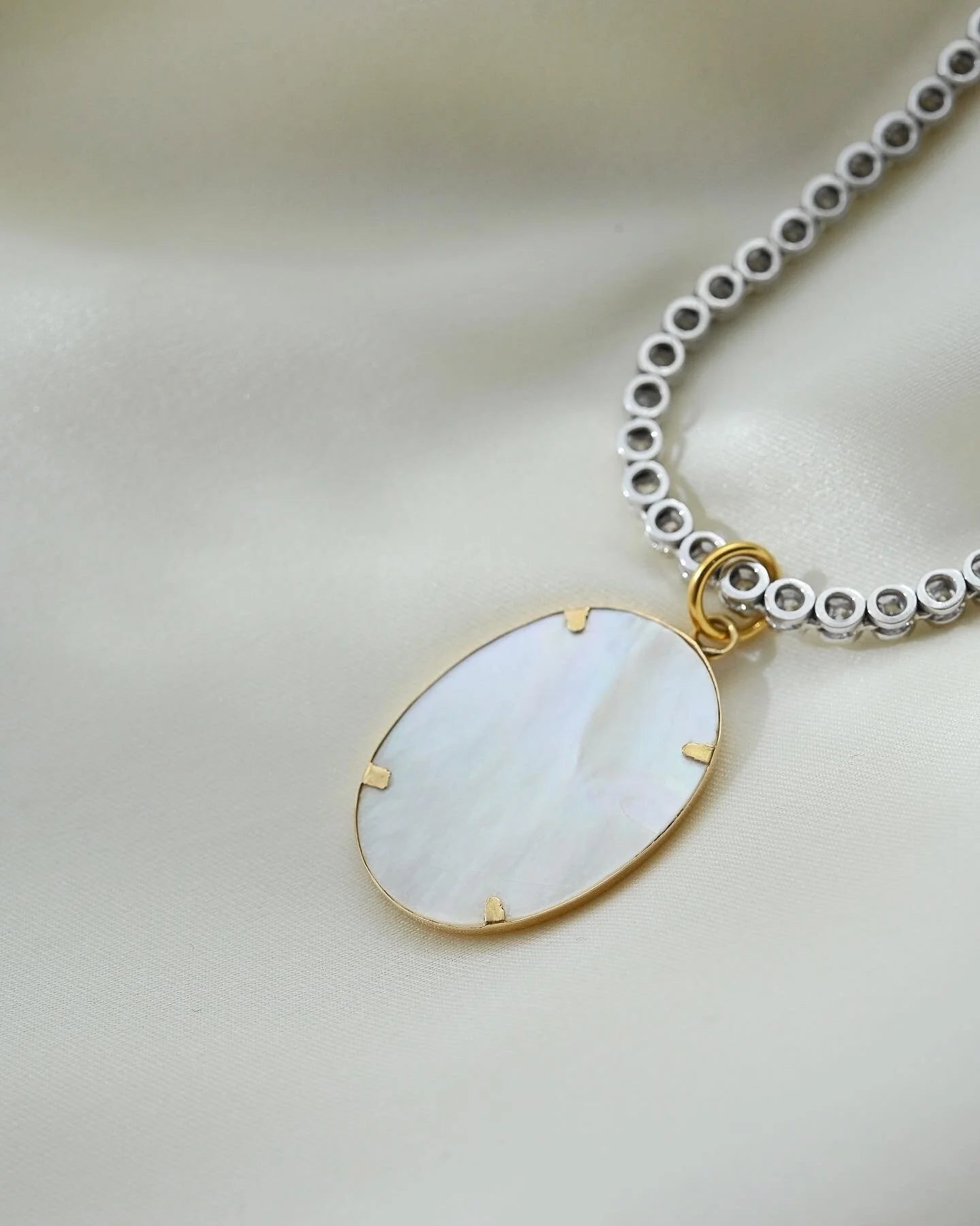 18K Gold Set Carved Mother of Pearl Pendant Vintage