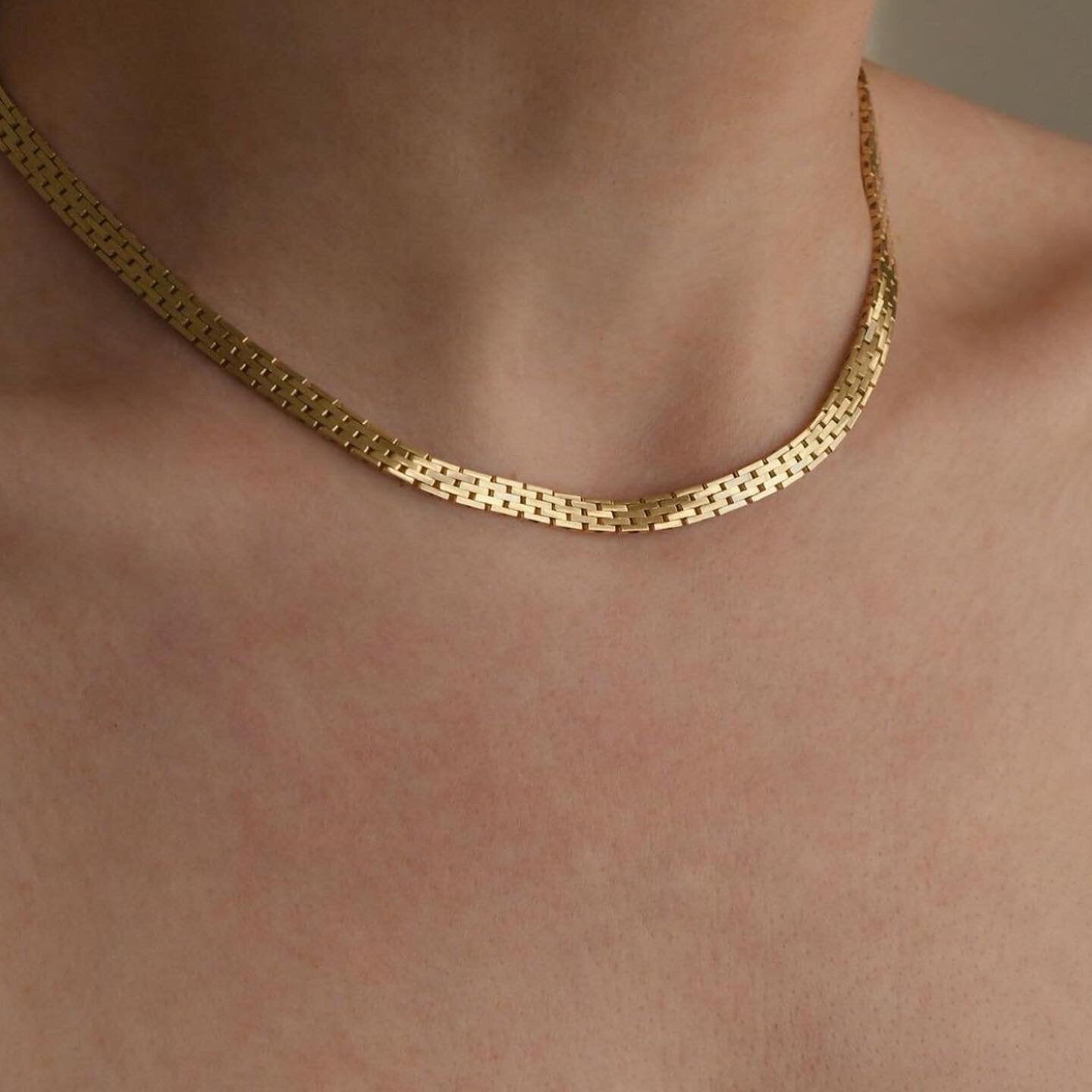 Gorgeous Danish Jens Tage Hansen Brick Link Necklace 14K Gold 1960s