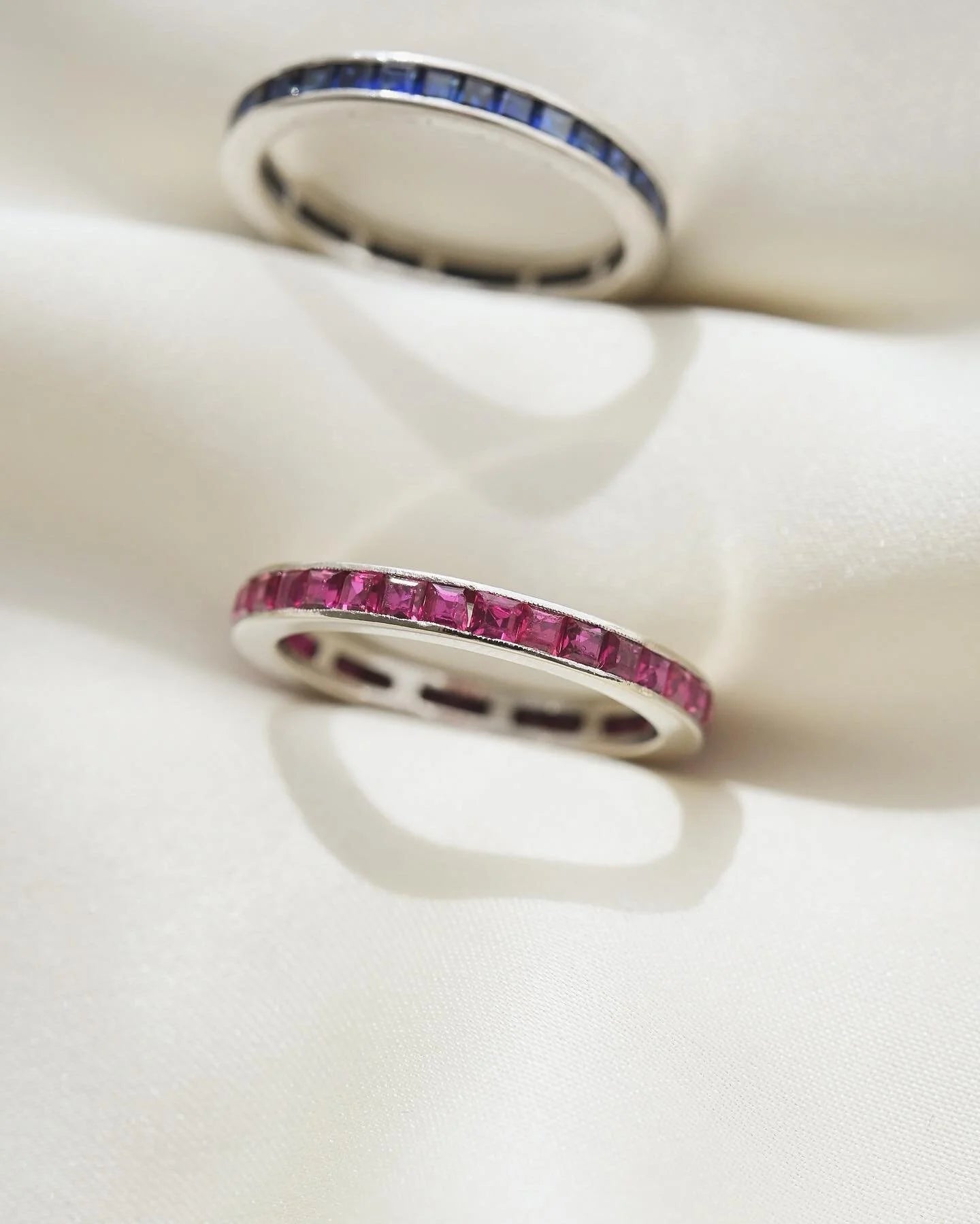 Selling separately! Antique Sapphire and Ruby Bands 18K White Gold 1940