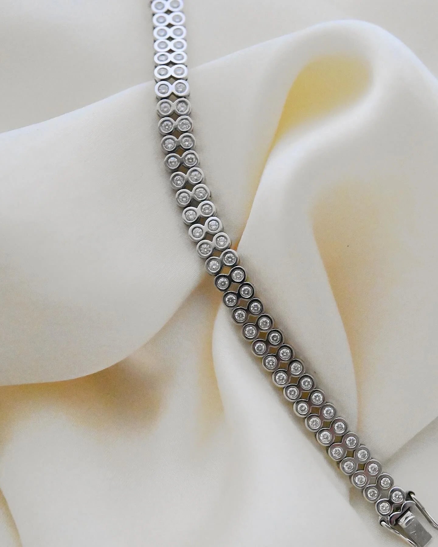 From My Personal Collection! Double Row Tennis Bracelet Bezelset Diamonds 2.10 Carat 18K White Gold 2002