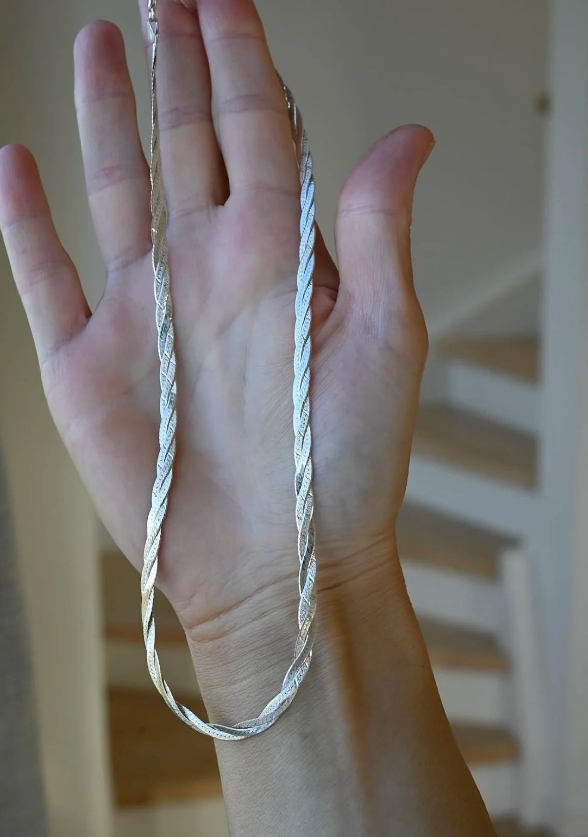 Braided Herringbone Necklace Italy 1980s Silver