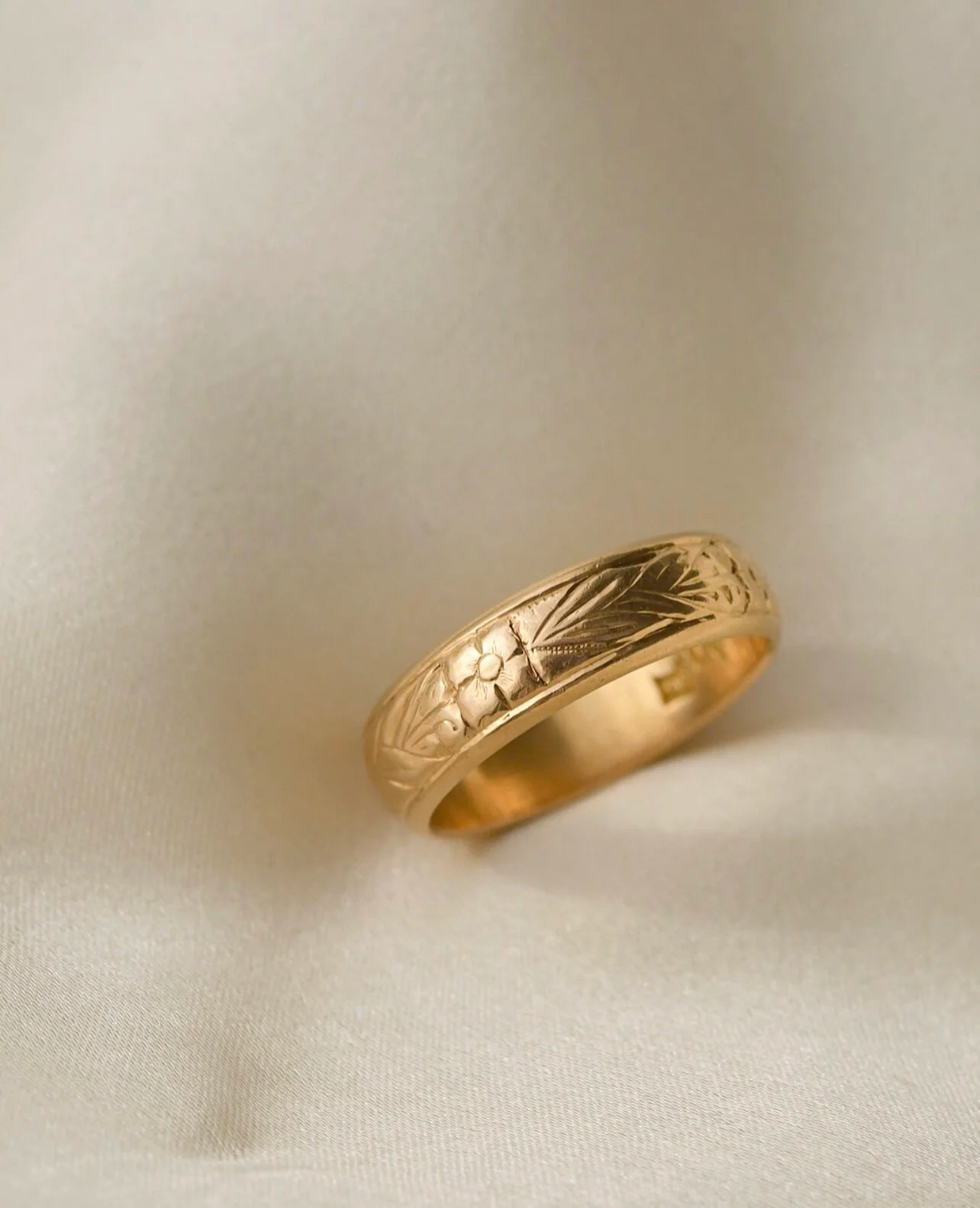 Heavy, Magical Engraved Wedding Band 18K Gold