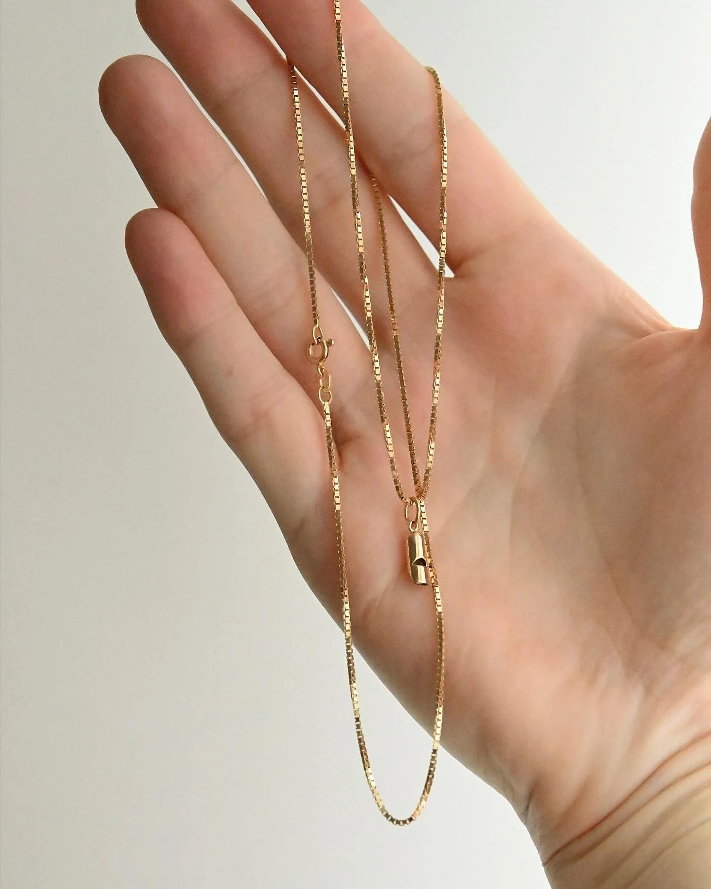 The Cutest Vintage Whistle Charm on Long Box Chain 18K Gold
