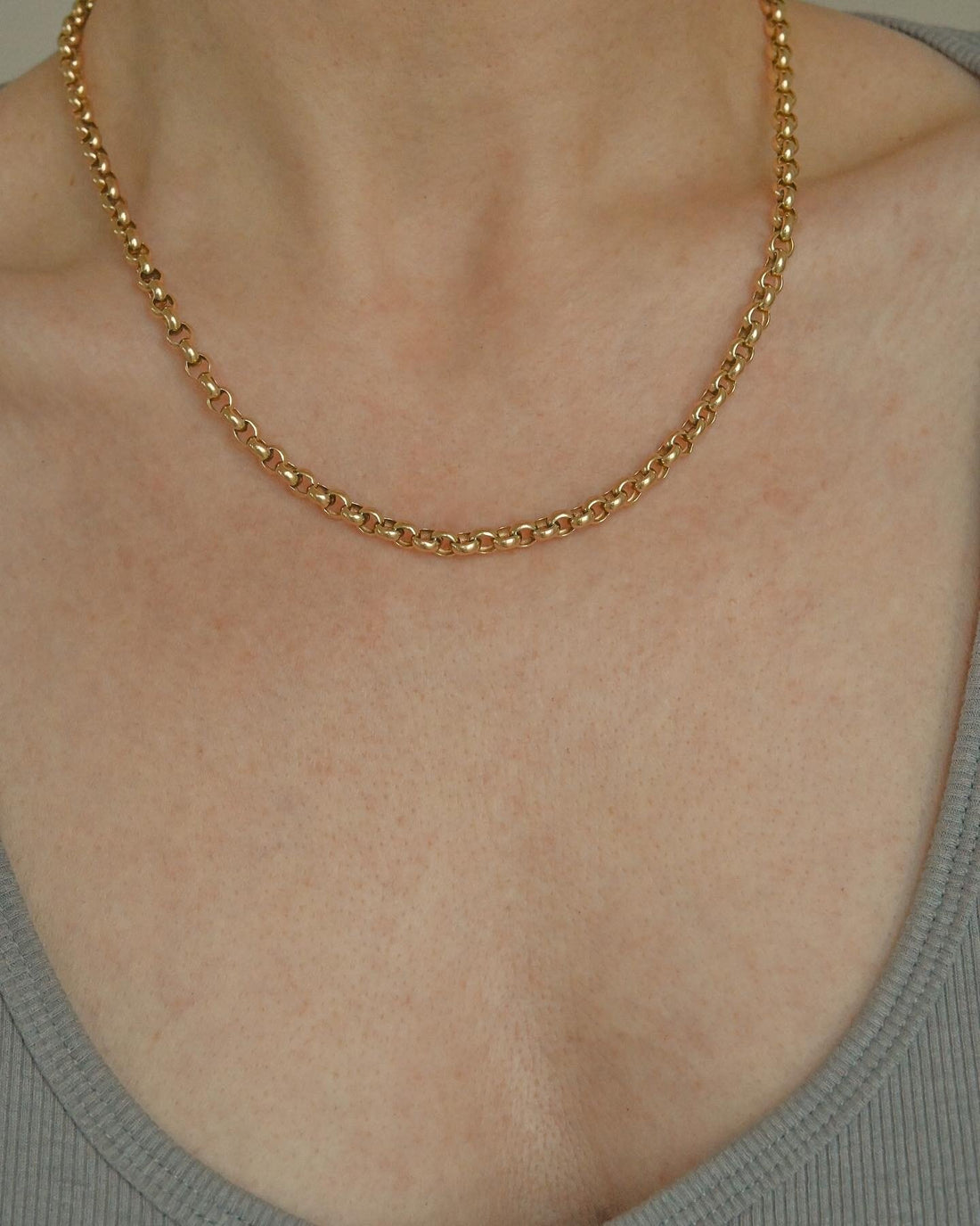 Antique 19 Inches Rolo Link Chain 18K Gold 1800s