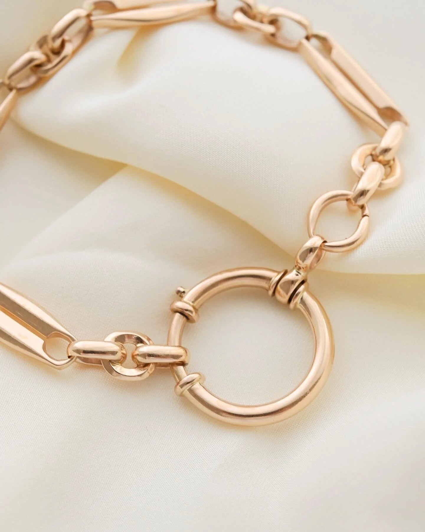 Glowing Perfect Antique Watch Chain Bracelet 14K Rose Gold 1920s