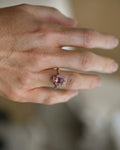 Antique Cluster Ring Tourmaline Diamond x Ruby In Platinum And 18K Gold 1920s
