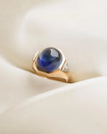 Magnificent Antique Cabochon Cut Lab Sapphire and Natural Diamonds 10K Gold 1920s