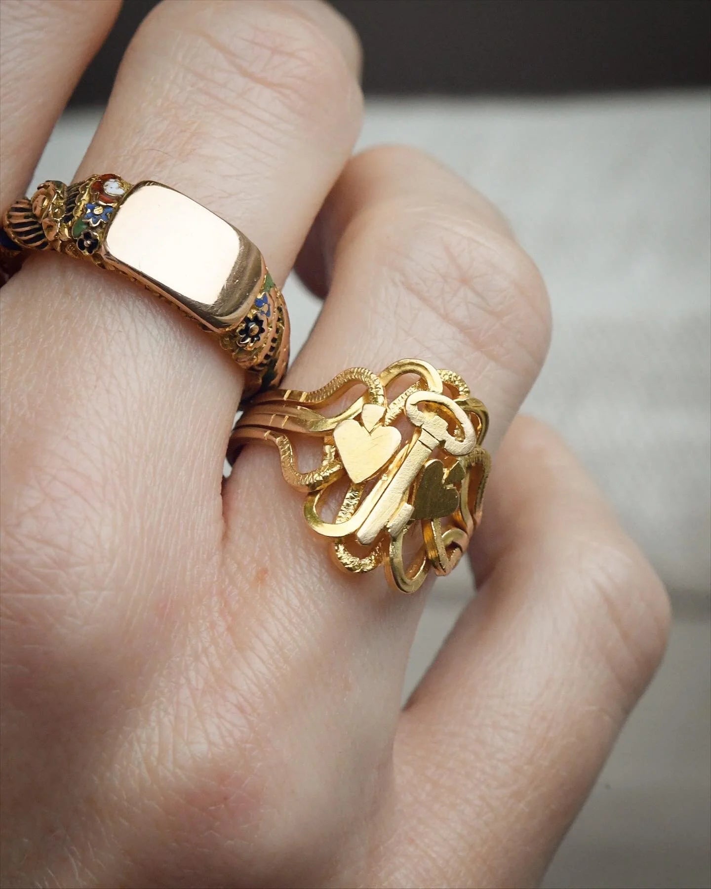 Antique Rare Amazing Victorian Puzzle Ring 18K Gold