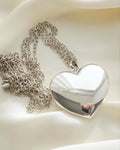 Huge 2x2 Inches Puffy Swedish Silver Heart and Chain