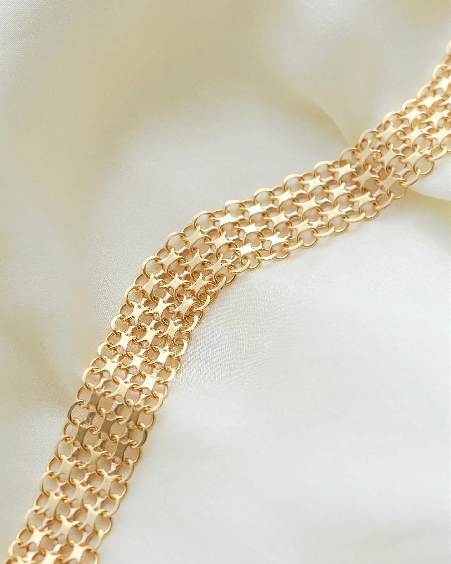 Glowing Wide Star Link Bracelet 18K Gold Sweden 1968