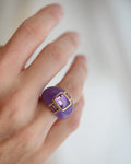 Superb Vintage Lavendar Dream Cocktail Ring Jade Amethyst 14K Gold
