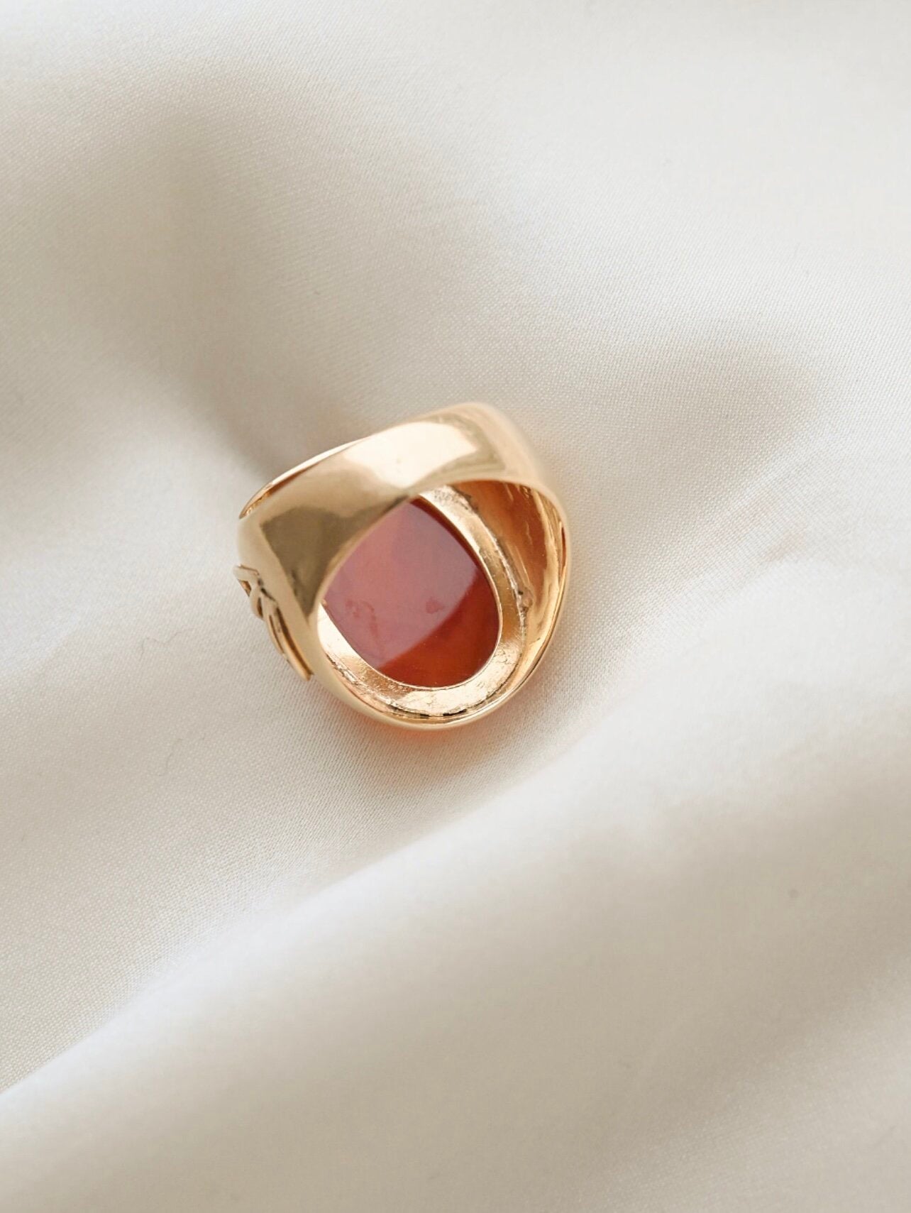 Luscious Antique Orange Agate Cabochon Ring 18K Gold