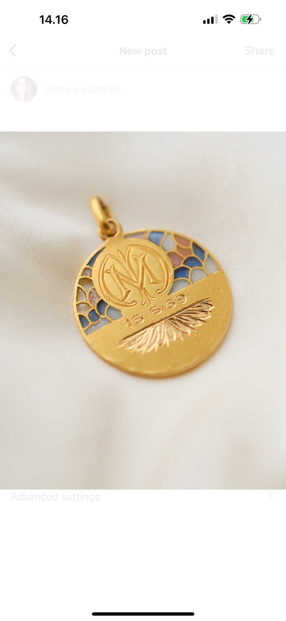 Antique Pendant w Plique A Jour Enamel 18K Gold
