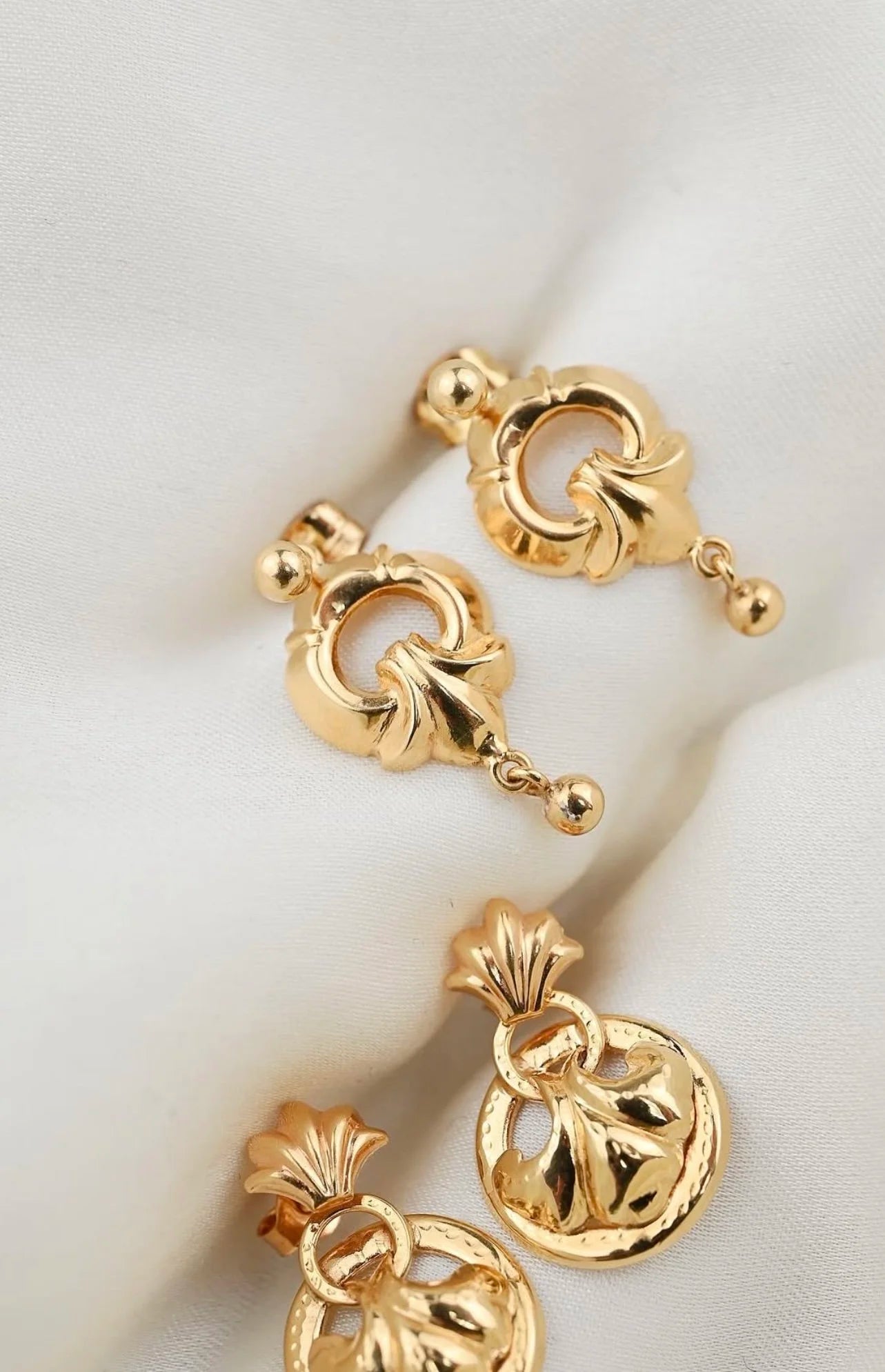 Two-in-One Dangling Swedish Vintage Drop Earrings 18K Gold 1950s