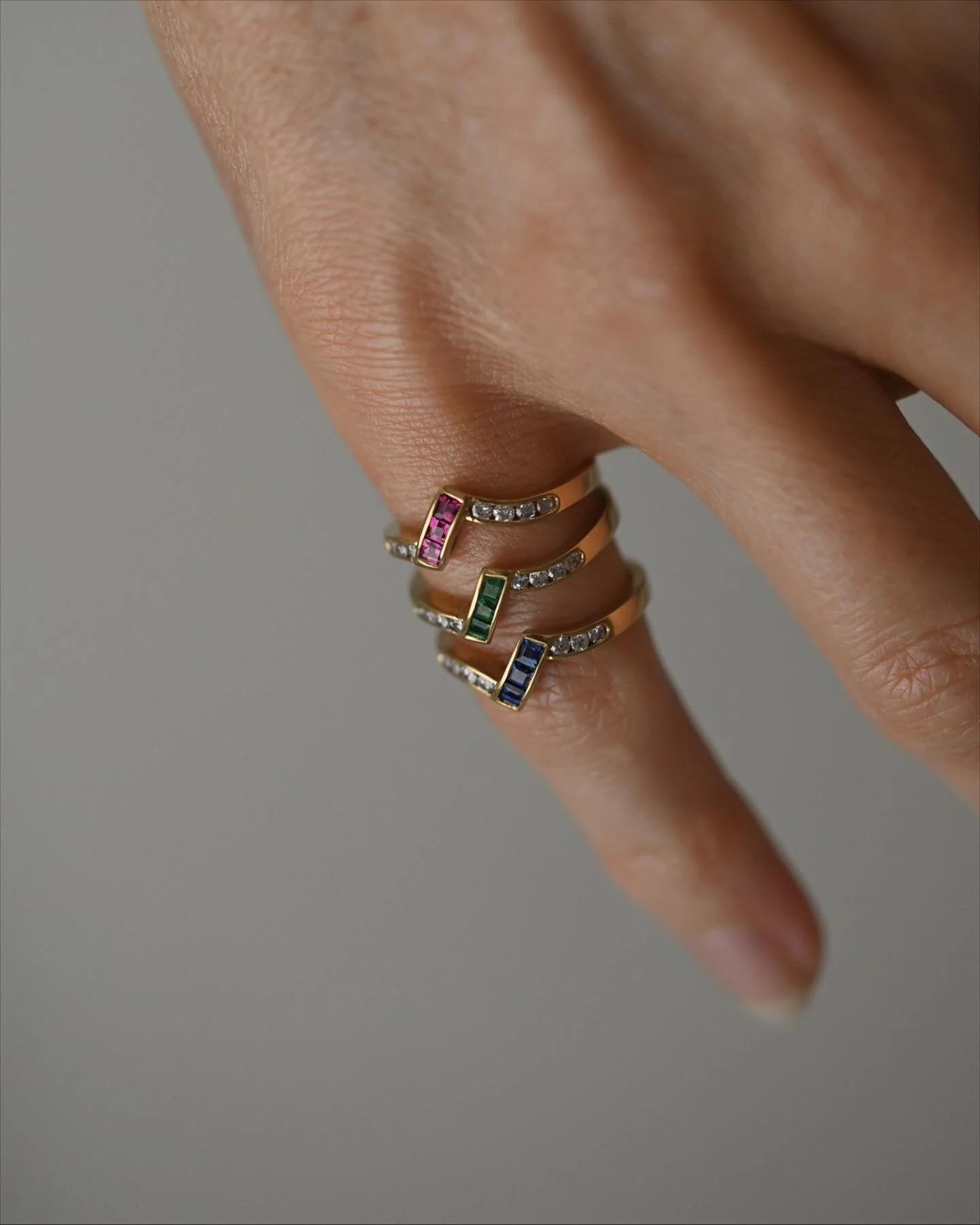 Diamond x Ruby x Sapphire x Emerald Harem Ring 18K Gold