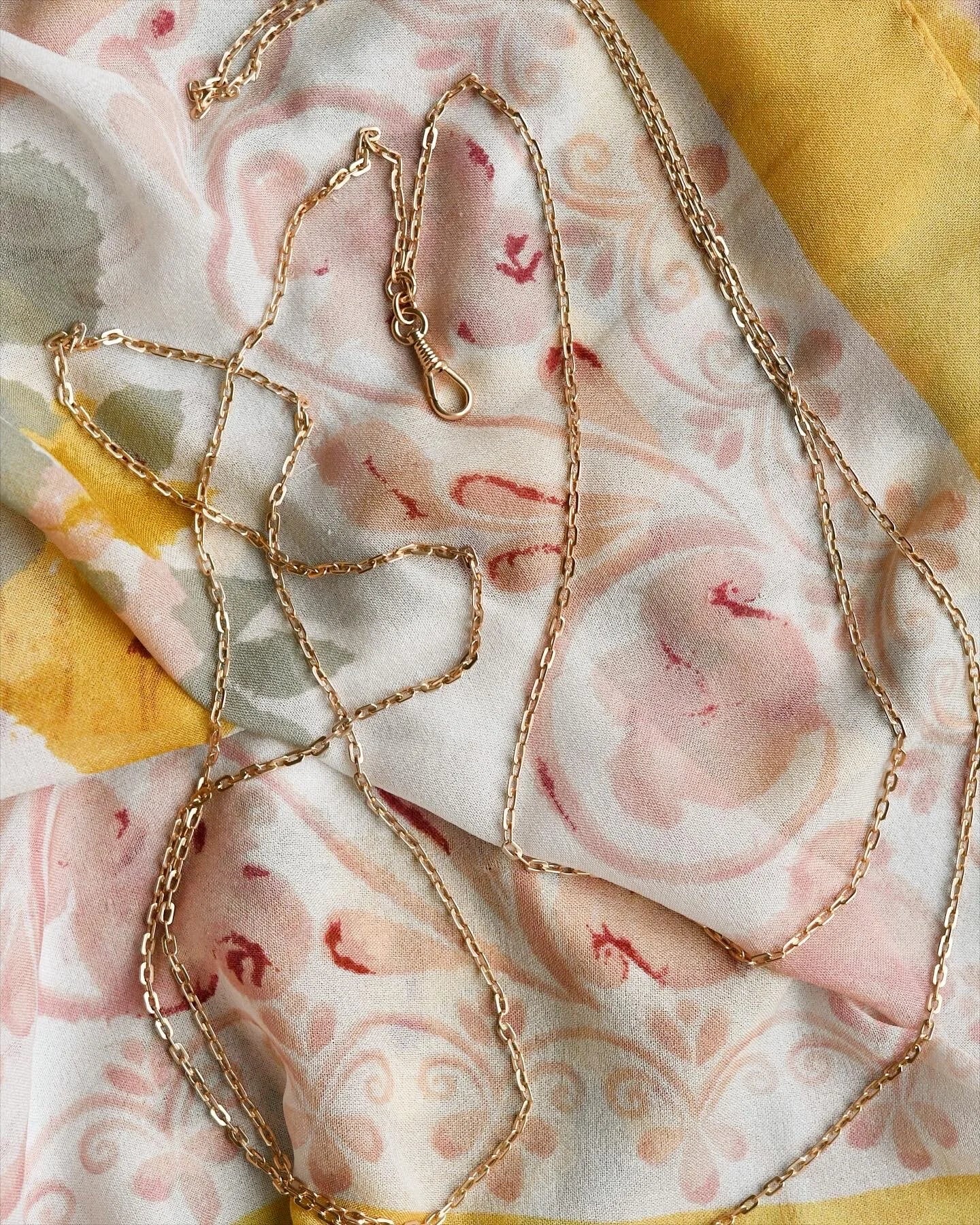 Ultra Long Antique Chain w Dog Clip and Slider 14K