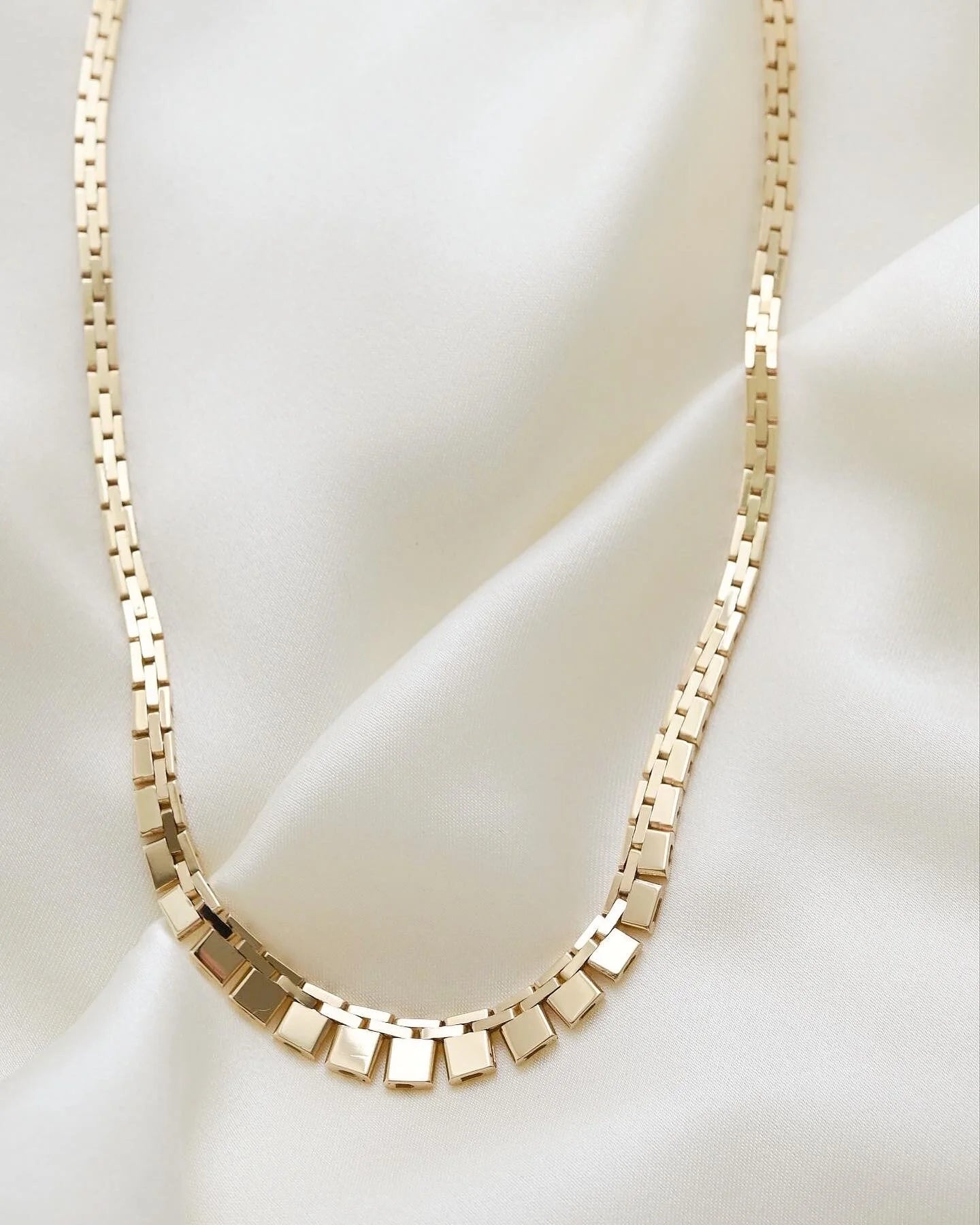 Versatile Vintage Baby Brick Link Necklace 14K Gold