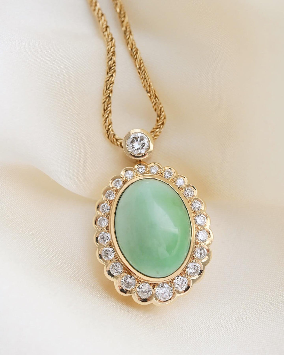 The Biggest Baddest Jade and 1.78 Diamond Pendant With Chain 14K Gold