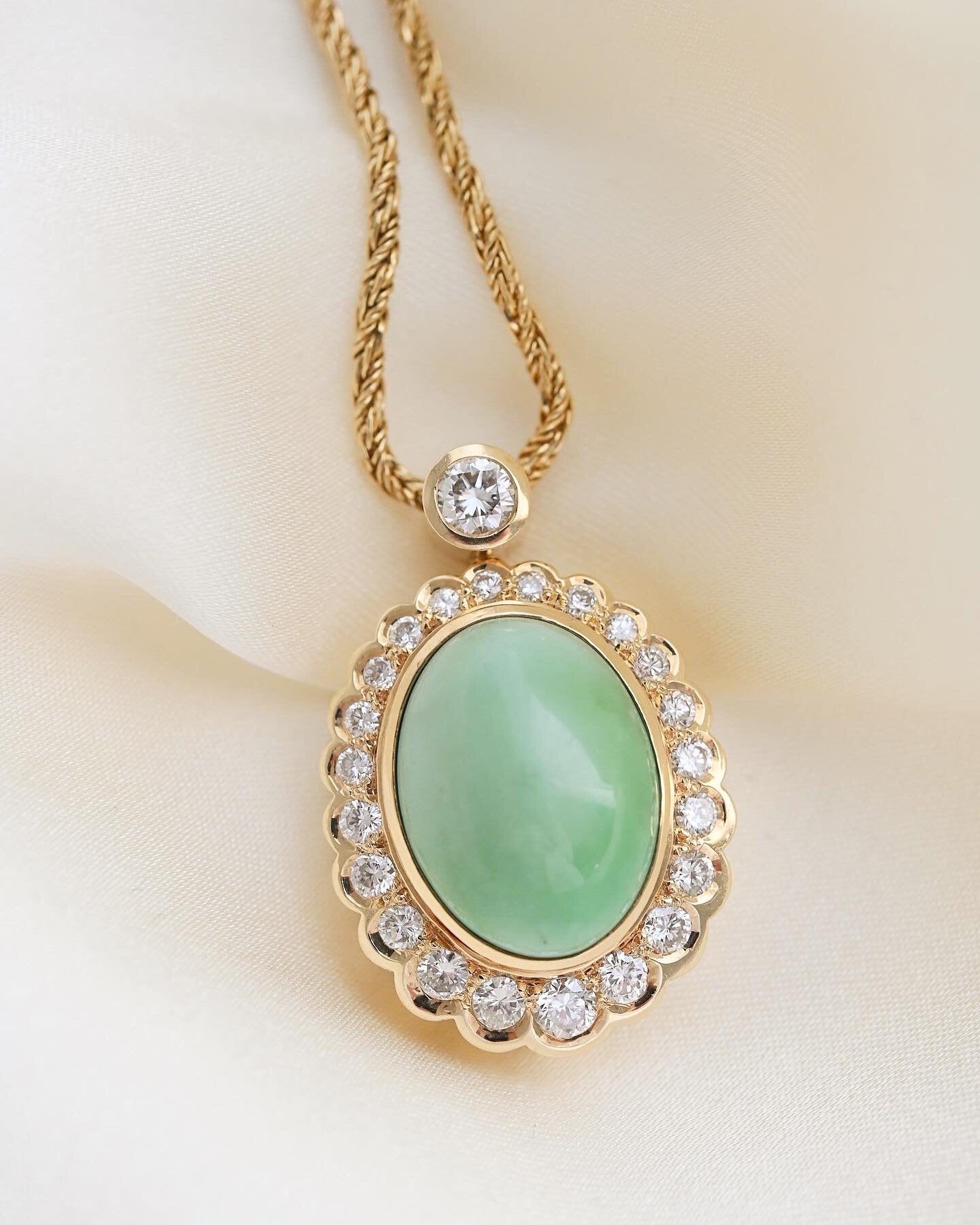 The Biggest Baddest Jade and 1.78 Diamond Pendant With Chain 14K Gold