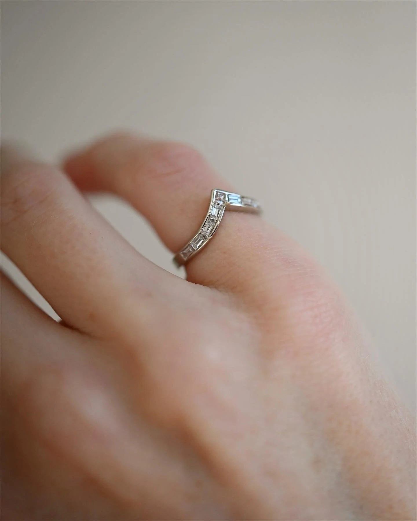 Personal Colelction Diamond Ring w Baguette and Peruzzi Cut 14K White Gold