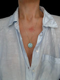Rare Antique French  Blue Guiloché Flower Enamel Locket on Chain Silver Late 1800s