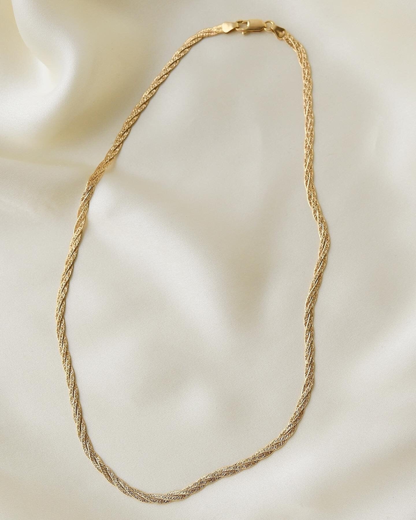 Beautiful Two Sided Special Braided Herringbone Necklace 18K Gold