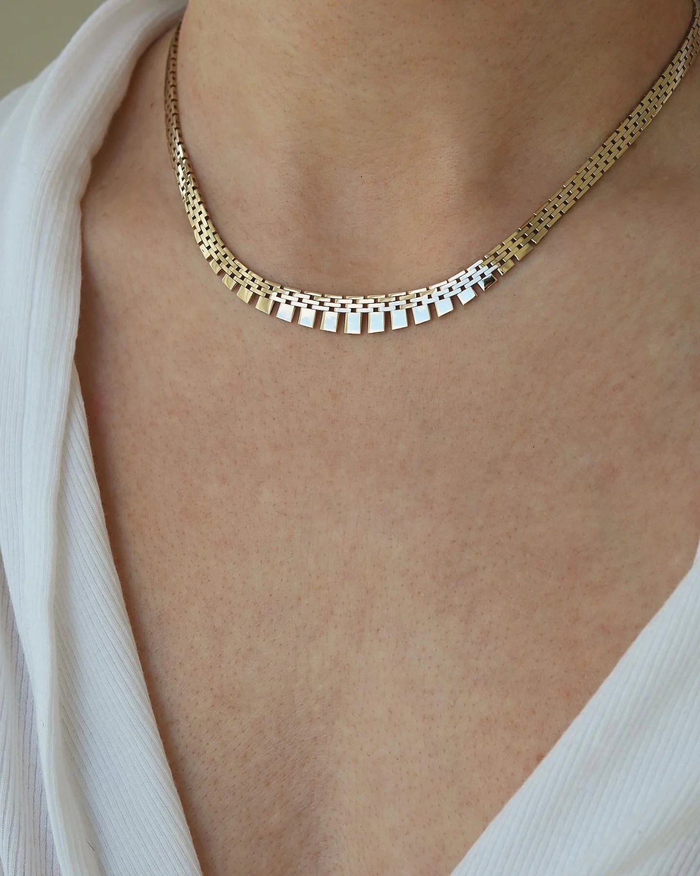 Beautiful Big Danish Vintage Brick Link Necklace 14K Gold 1970