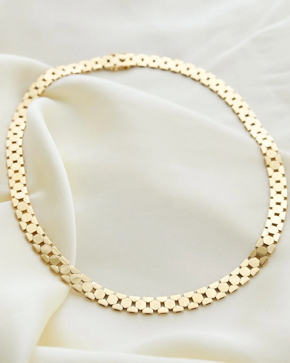 Super Rare Magnificent Bee Cell Link Necklace Danish Vintage 14K Gold 1960
