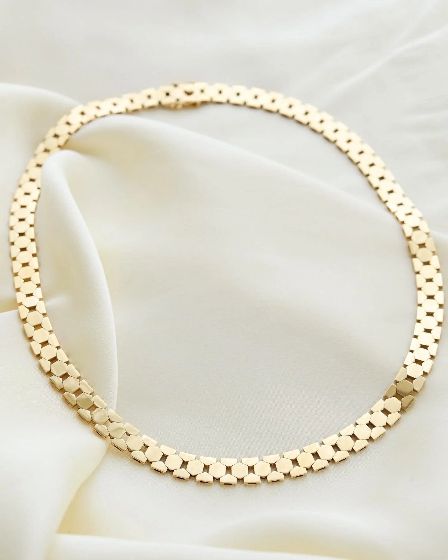 Super Rare Magnificent Bee Cell Link Necklace Danish Vintage 14K Gold 1960