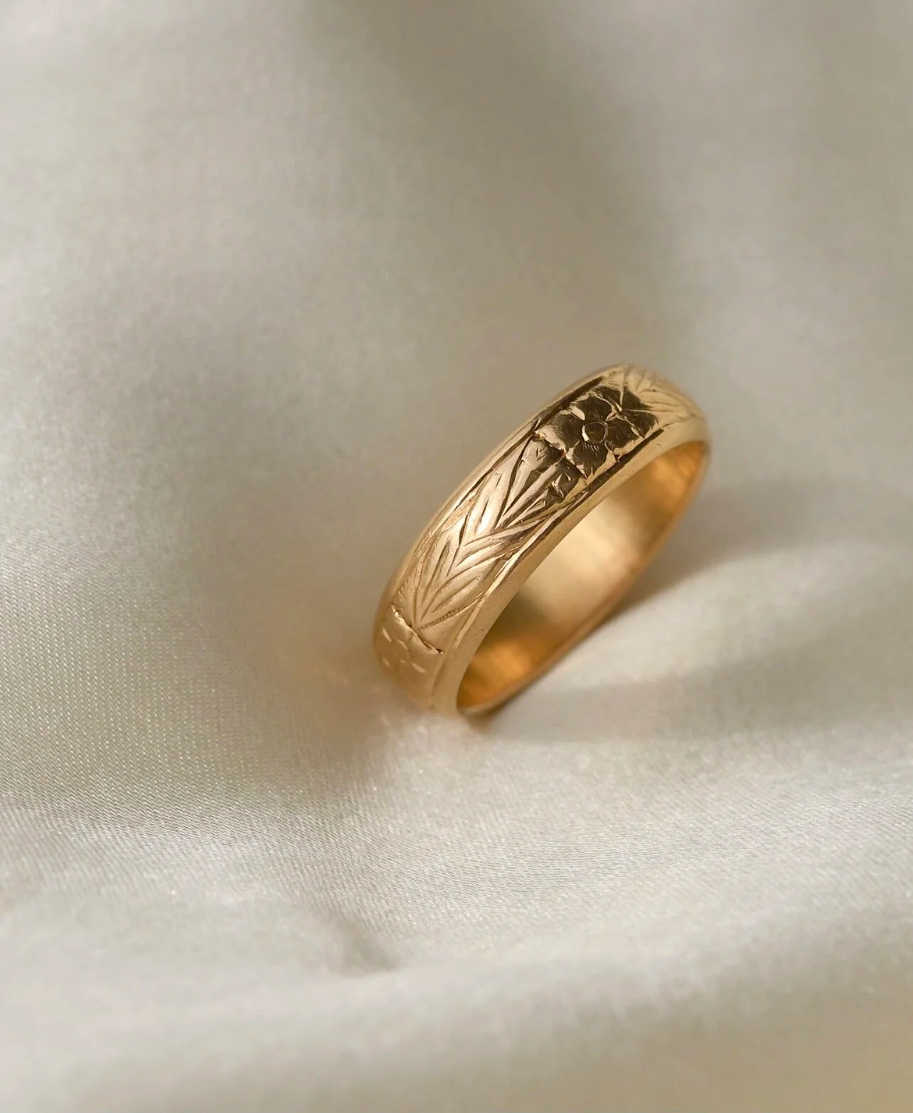 Heavy, Magical Engraved Wedding Band 18K Gold
